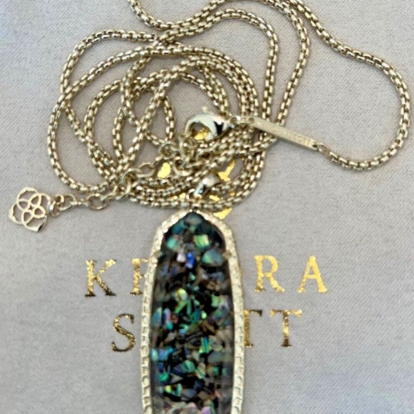 Kendra Scott Layden Necklace Crushed Abalone Shell Long Goldtone Chain NEW - Picture 1 of 4